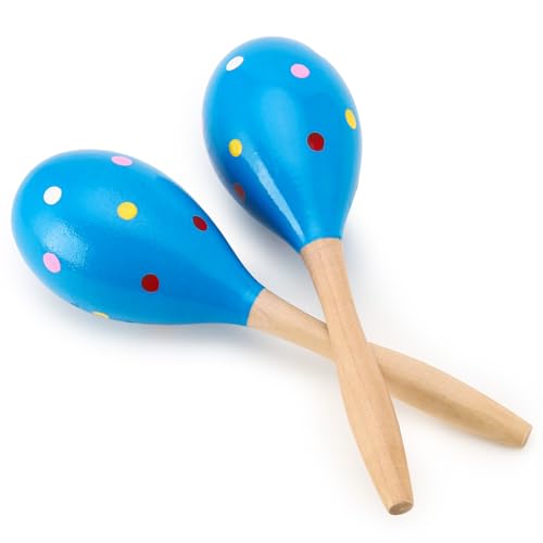 2 Pcs Maracas, 9 Inch Hand Percussion Rattles, Wooden Rumba Shaker Hand Musical Instruments with Clear Rhythm for Music Leraning (Blue-9 Inch) - color: Blue-9 Inch