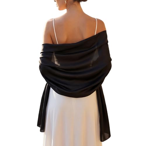 RIIQIICHY Women Shawls and Wraps for Evening Dresses Like Chiffon Silk Scarf Formal Silky Pashmina Shawls for Weddings - color: Black