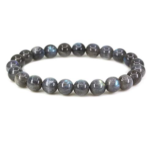 Keleny Gem Semi Precious Gemstones 8mm Round Beads Crystal Stretch Bracelets 7 Inch Unisex - color: Grey Labradorite
