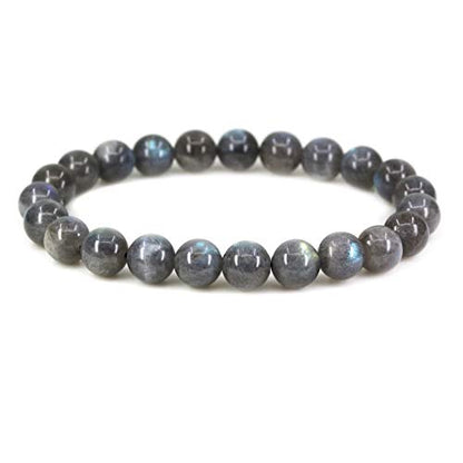 Keleny Gem Semi Precious Gemstones 8mm Round Beads Crystal Stretch Bracelets 7 Inch Unisex - color: Grey Labradorite