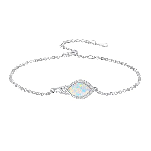 PELOVNY Celtic Knot Bracelet for Women 925 Sterling Silver Infinity Gemstone/Birthstone Bracelets Birthday Christmas Jewelry Gifts for Mom Daughter Wife - color: 03-Opal