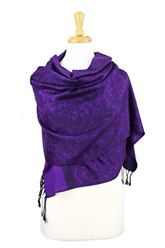 PASKMLNA Paisley Jacquard Pashmina Shawl Wrap Scarf Stole - color: Purple Black