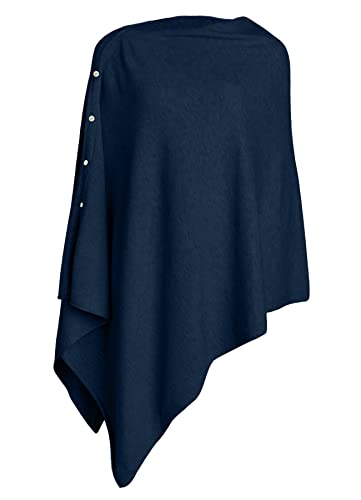 PULI Women's Versatile Knitted Shawls Scarf Poncho Sweater with Buttons Lightweight Spring Summer Fall Wraps - color: A-dark Slate Blue
