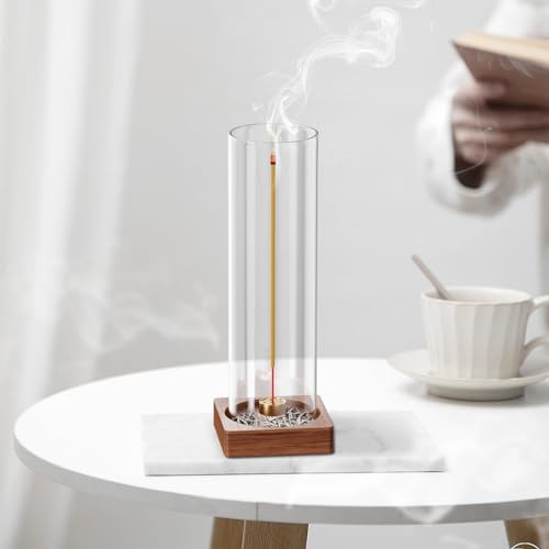 1 Pack Incense Holder for Sticks, Insence-Stick Holder Ash Catcher with Removable Glass, Anti-Ash Flying Mess-Free Incense Burner Holder, Perfect for Meditation Yoga Relaxation, Home Decor - size: upright brown