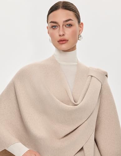 PULI Womens Large Cross Front Poncho Sweater Wrap Topper Knitted Elegant Shawls Cape for Fall Winter - color: Extra Warm Barley Twist