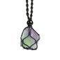 Natural unprocessed crystal raw stone hand woven rope adjustable necklace pendant for both men and women - color: A-Fluorite 1