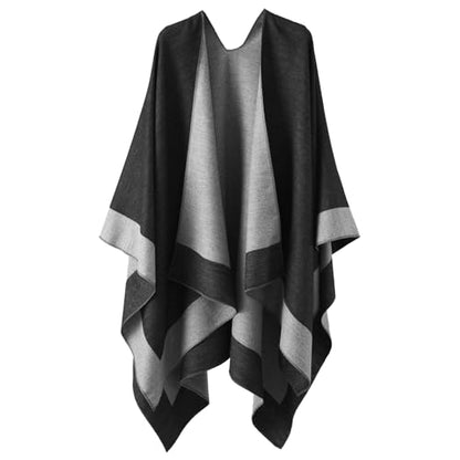 Shawl Wraps for Women, Elegant Knitted Cape Open Front Poncho Scarf Blanket Cardigan Coat for Spring, Autumn, and Winter - color: Black Gray
