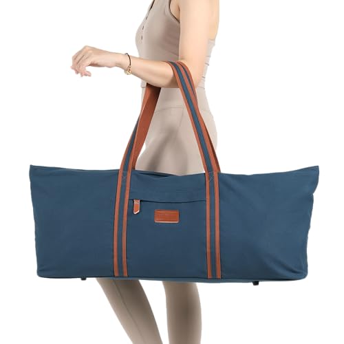 with Multi-Functional Storage Pockets Full-Zip Extra Large Yoga Mat Tote Bag Sports Gym Pilates Bag - color: Blue