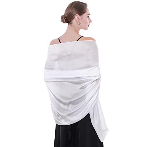 Womens Scarf Pashmina Shawls and Wraps for Evening Dresses Like Chiffon Silk Scarf for Bridal Weddings - color: White