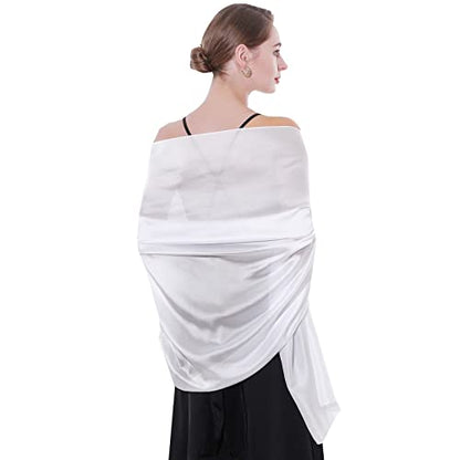 Womens Scarf Pashmina Shawls and Wraps for Evening Dresses Like Chiffon Silk Scarf for Bridal Weddings - color: White