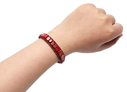7 Chakra Bracelet Bohemian Handmade Leather Wrap Healing Protection Natural Stone Yoga Beaded Bracelets Boho Friendship Jewelry - color: Red Turquoise
