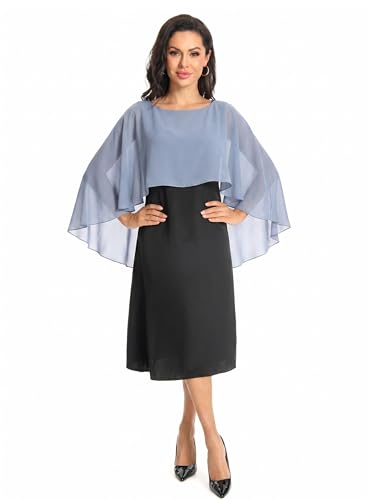 Baoqiya Women's Capelet Shawls and Wraps for Evening Dresses Soft Bridesmaid Shawl Chiffon Cape Wedding Cover Up - color: Blue Grey