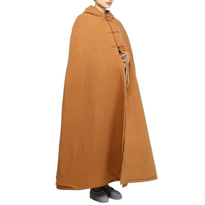 Unisex Men Women Meditation Cloak Winter Maxi Hooded Trench Plus Size Thick Coat Oversize Cape Poncho - color: Brown, size: Small