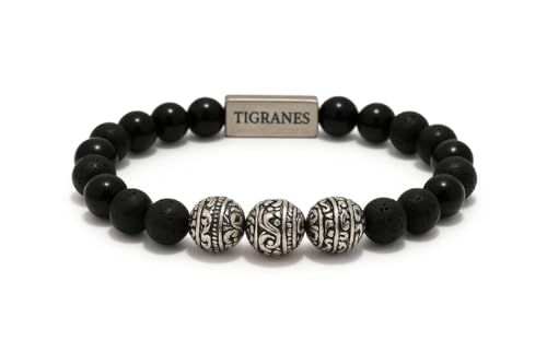 Tigranes Premium Natural Stone Bracelet Collection – Handmade Gemstone Jewelry in Luxury Branded Gift Box - style: Onyx & Lava