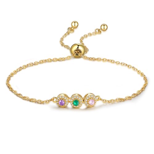 Personalized Birthstone Bracelet for Women – 925 Sterling Silver Adjustable Family Mothers Day Bracelet with Birthstones, Mothers Day, Christmas,Birthday Gift for Mom, Grandma, Wife, Bridesmaid - color: A-3 Birthstones