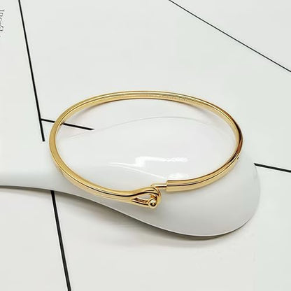 18K Gold Plated Bar Cuff Bracelet – Dainty Thin Minimalist Hook Bangle for Women