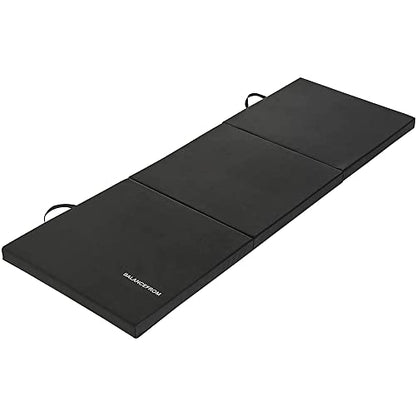 BalanceFrom 6x2 Feet 3-Panel Folding Gymnastics Mat – 2-Inch Thick Pad with Vinyl Surface and Carrying Handles for Tumbling, Yoga, Pilates, Home Workouts, and Martial Arts - color: Black2
