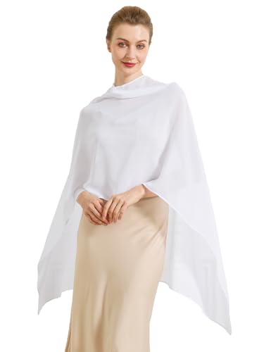Chiffon Cape Shawl Wrap Scarf 3 Ways to Wear Elegant Sheer Capelet for Evening Dresses Weddings Parties - color: White