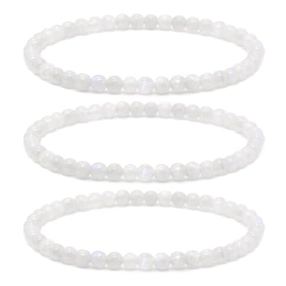 Justinstones Gem Semi Precious Gemstone 3pcs 4mm Round Beads Stretch Bracelet 6.5 Inch Unisex - color: Moonstone