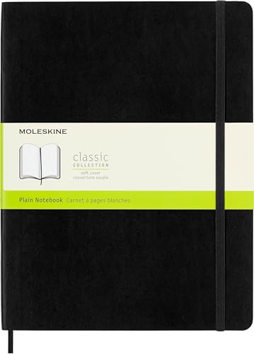 Moleskine Classic Notebook, Soft Cover, XL (7.5" x 9.5") Plain/Blank, Black, 192 Pages
