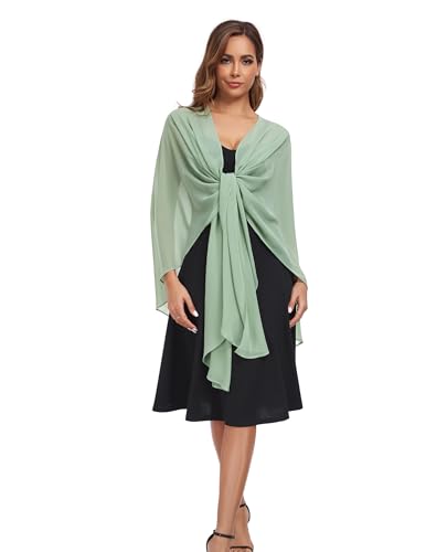TONGFANTFL Shawls Wraps for Evening Wedding Party Chiffon Scarf Soft Bridal Wraps Wedding Guest Shawl Coverage - color: Dusty Sage