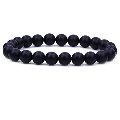 Keleny Gem Semi Precious Gemstones 8mm Natural Quartzite Stone Round Beads Crystal Stretch Bracelet 7 Inch Unisex - color: Black,Purple