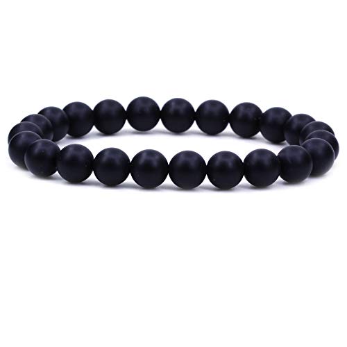 Keleny Gem Semi Precious Gemstones 8mm Natural Quartzite Stone Round Beads Crystal Stretch Bracelet 7 Inch Unisex - color: Black,Purple