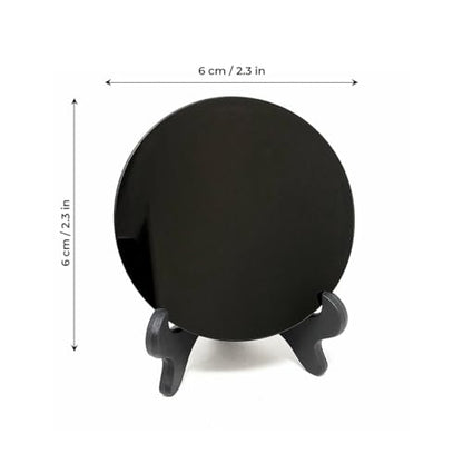 Black Obsidian Scrying Mirror 2.37 in with Stand – Spiritual Healing Crystal for Witchcraft, Meditation, and Energy Divination - size: 2.4"L x 2.4"W