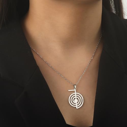 Cho Ku Rei Reiki Symbol Necklace Cho Ku Rei Energy Symbol Amulet Healing Reiki Pendant for Women Sacred Geometry Necklace Yoga Power Spiral Meditation Jewelry - color: Cho Ku Rei necklace silver