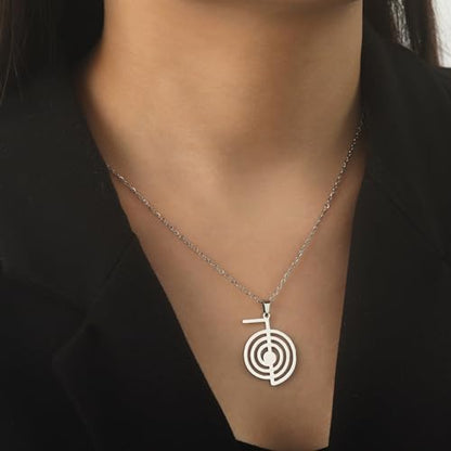 Cho Ku Rei Reiki Symbol Necklace Cho Ku Rei Energy Symbol Amulet Healing Reiki Pendant for Women Sacred Geometry Necklace Yoga Power Spiral Meditation Jewelry - color: Cho Ku Rei necklace silver