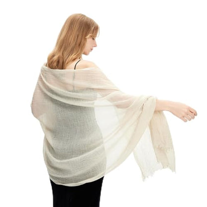 zero season Lightweight Wool Blend Scarf for Women & Men – All Season Travel Shawl Wrap with Fringe, Soft Gauze Feel Scarf - color: White