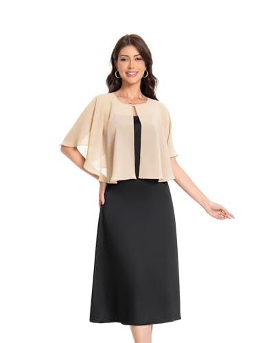 Baoqiya Capelets for women Chiffon Cape Soft Shawls and Wraps Wedding Capes 1920s flapper Cover Up - color: Champagne