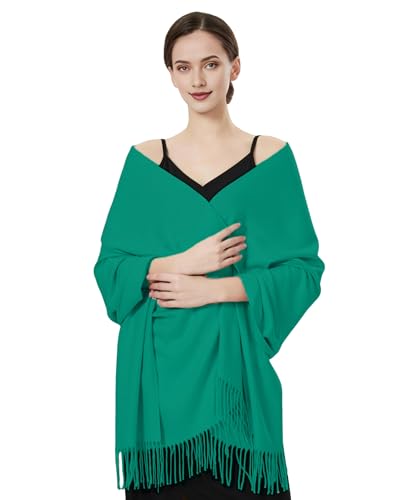 Luxurious Pashmina Feel Scarf & Shawl - Soft Solid Color Wrap for Weddings, Evening Dresses, Gifts - color: Emerald
