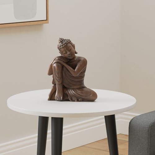 Serene Spaces Living Wooden Buddha Statue, Beautifully Carved from Teak Wood, Ideal for Meditation, Outdoor Zen Decor, Serenity at Home, Measures 10.5" Tall, 8.5" Long & 3" Wide