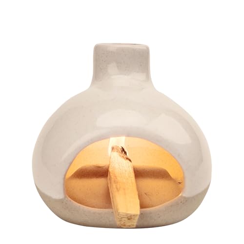Palo Santo Holder-Mini Chimenea Incense Burner for Wood Sticks, Sage, Cones, Palo Santo Burner for Yoga Meditation Room Home Decor (Sand) - color: White