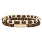 Puka Shell Bracelet for Men Wooden Bracelets Turquoise Stack Beaded Minimalist Trendy Jewelry for Friend Gift - style: 2pcs-Brown White