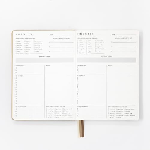 Soulwork Planner - 6 Months Undated, Guided Journal Prompts, B5 Daily Planner, To-Do Lists, 360 Pages, Leather Fabric Hardcover, 6.9” x 9.8”, Lay Flat, Productivity, Self-Care, Mindfulness (Beige) - color: Beige