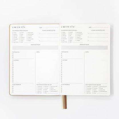 Soulwork Planner - 6 Months Undated, Guided Journal Prompts, B5 Daily Planner, To-Do Lists, 360 Pages, Leather Fabric Hardcover, 6.9” x 9.8”, Lay Flat, Productivity, Self-Care, Mindfulness (Beige) - color: Beige