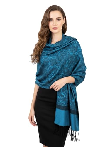 PASKMLNA Paisley Jacquard Pashmina Shawl Wrap Scarf Stole - color: Cyan Blue