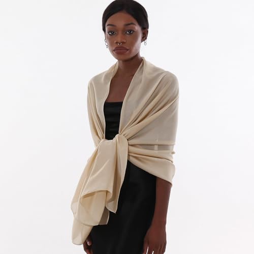 Womens Scarf Pashmina Shawls and Wraps for Evening Dresses Like Chiffon Silk Scarf for Bridal Wedding - color: Beige