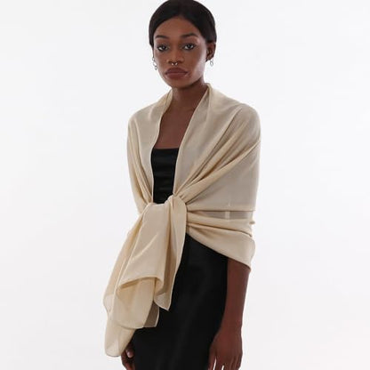 Womens Scarf Pashmina Shawls and Wraps for Evening Dresses Like Chiffon Silk Scarf for Bridal Wedding - color: Beige
