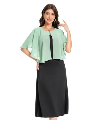 Baoqiya Capelets for women Chiffon Cape Soft Shawls and Wraps Wedding Capes 1920s flapper Cover Up - color: Mint