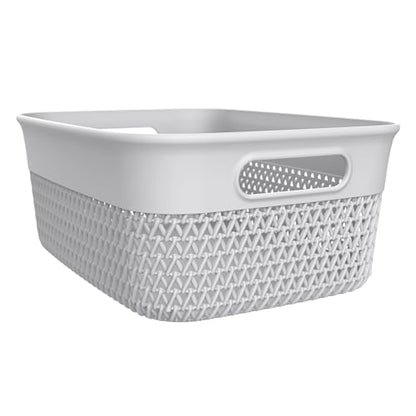 Life Story Medium Storage Basket, Decorative Plastic Home Organizer, Lightweight Versatile Tub with Built-In Handles, 10 Quart, White