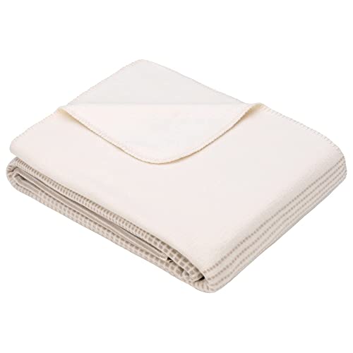 IBENA Salerno 100% Organic Cotton Cuddly Soft Jacquard Woven Ombre Throw Blanket (Beige) - color: Beige