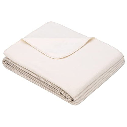 IBENA Salerno 100% Organic Cotton Cuddly Soft Jacquard Woven Ombre Throw Blanket (Beige) - color: Beige