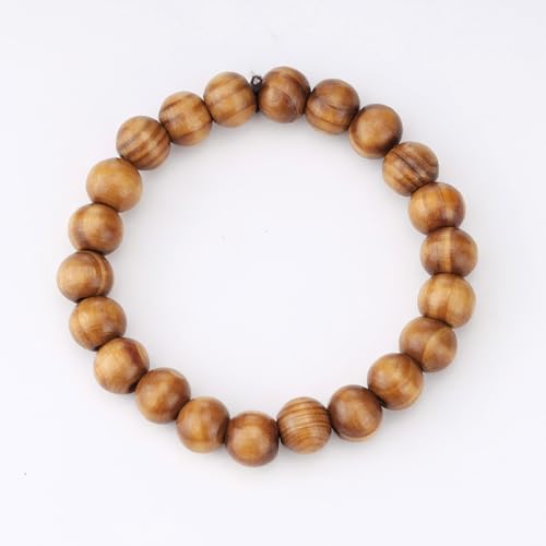 Mens Womens 8mm/10mm Wood Beads Bracelet Stretchable Tibetan Beads Buddhist Prayer Mala - color: Oiled pine
