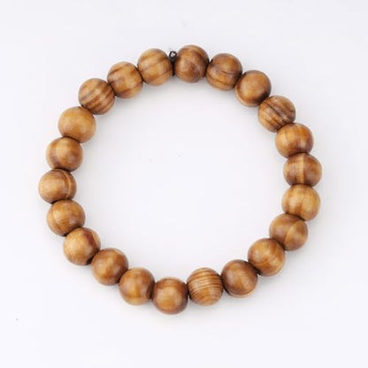 Mens Womens 8mm/10mm Wood Beads Bracelet Stretchable Tibetan Beads Buddhist Prayer Mala - color: Oiled pine