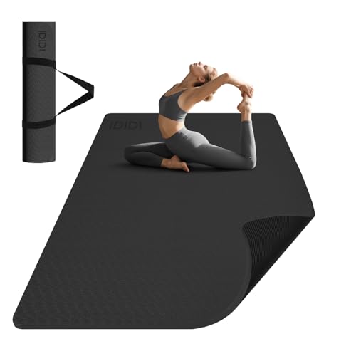Large Yoga Mat (6'x 4') - Extra Long and Wide Workout Mat for Men and Women, Non-Slip POE 0.32''/0.4'' Thick Fitness Mat, Eco-Friendly Exercise Mat for Home Workouts, Ideal for Yoga and Pilates - color: Black, size: 10mm