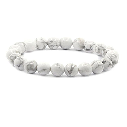 Amandastone Natural Gemstone 8mm Round Beads Stretch Bracelet 7 Inch - color: White Howlite