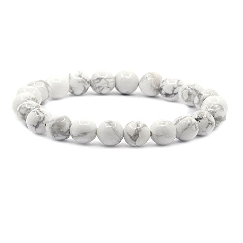 Amandastone Natural Gemstone 8mm Round Beads Stretch Bracelet 7 Inch - color: White Howlite